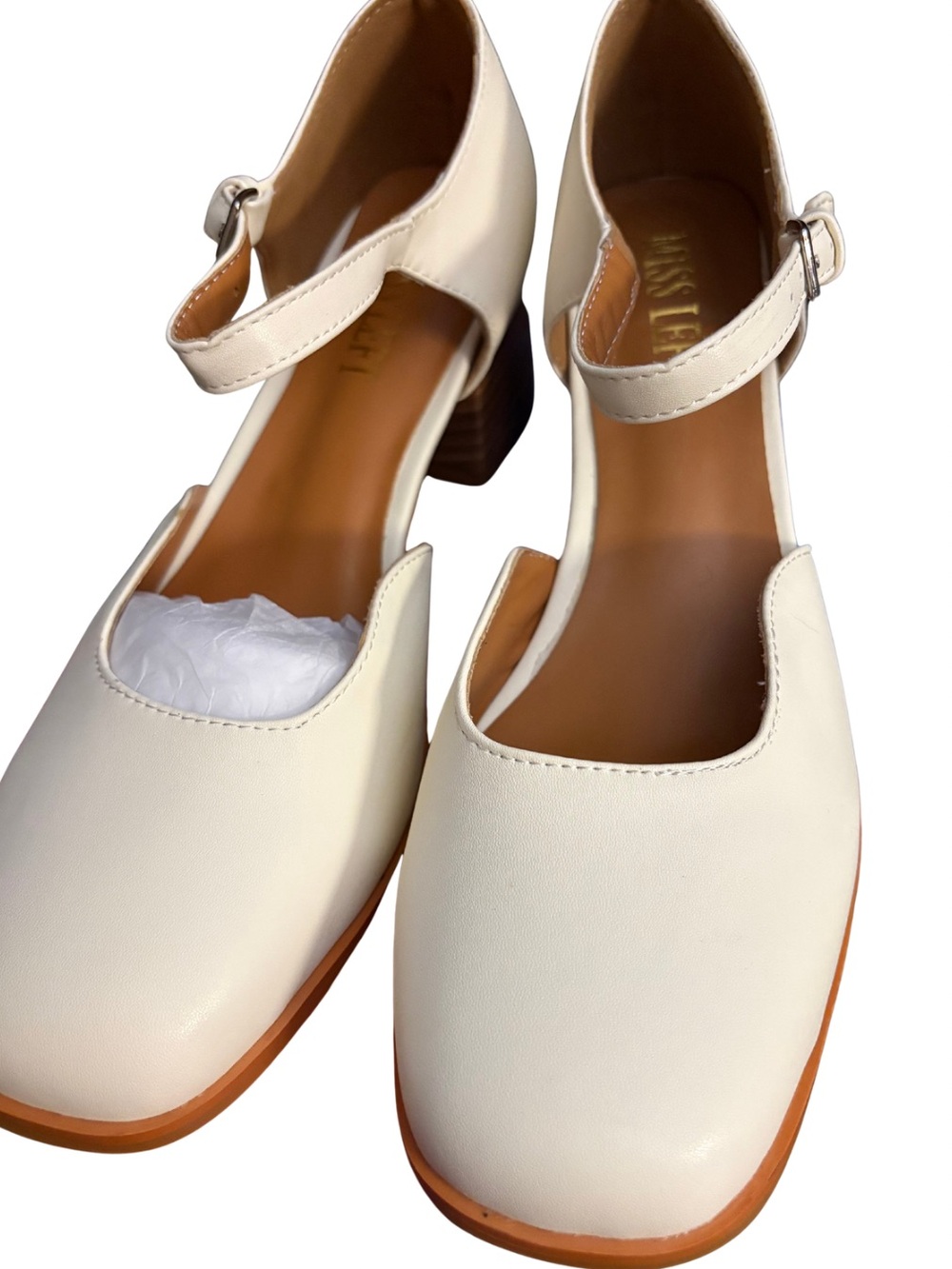 Women’s Cream Ankle-Strap Block Heel Pumps